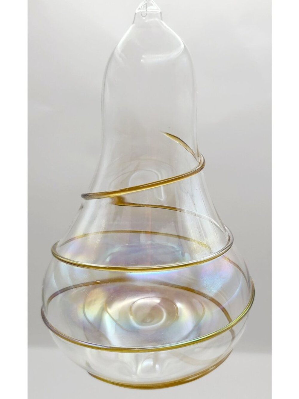 Silvestri Handblown Ornament Iridescent Blown Glass Pear Shape Gold Swirl Design